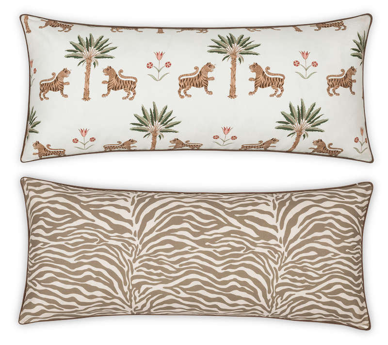 Matouk Schumacher Reversible Pillow Collection Tiger Palm/Regine Coconut