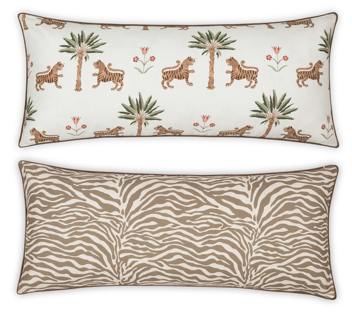 Matouk Schumacher Reversible Pillow Collection Tiger Palm/Regine Coconut
