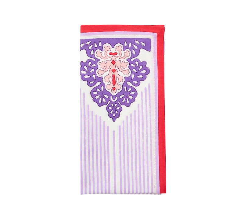 Filigree Napkin in White, Lilac & Coral
