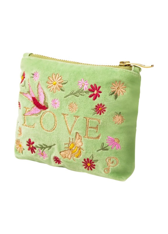 Love in a Meadow Embroidered Velvet Mini Pouch