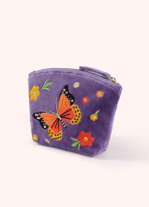 Bonny Butterfly Embroidered Velvet Mini Pouch