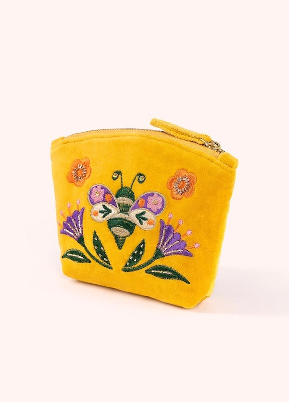 Brilliant Bumblebee Embroidered Velvet Mini Pouch