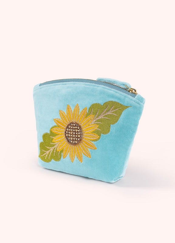 Summer Sunflower Embroidered Velvet Mini Pouch