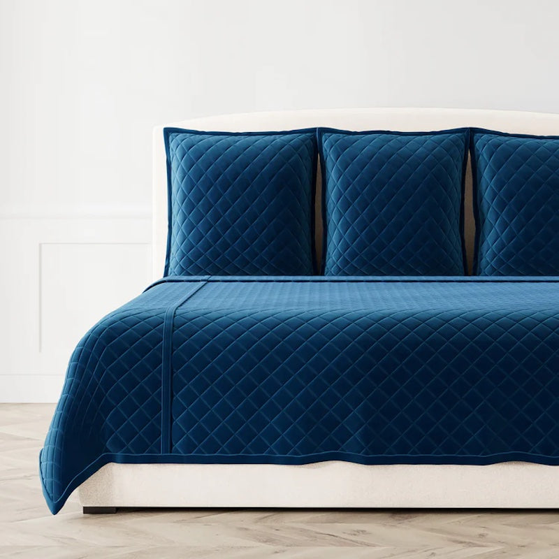 Velvet Coverlet Set in Navy