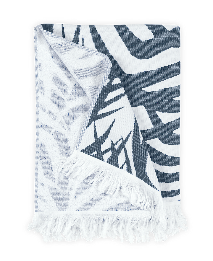 Matouk Schumacher Zebra Palm Beach Towel Navy