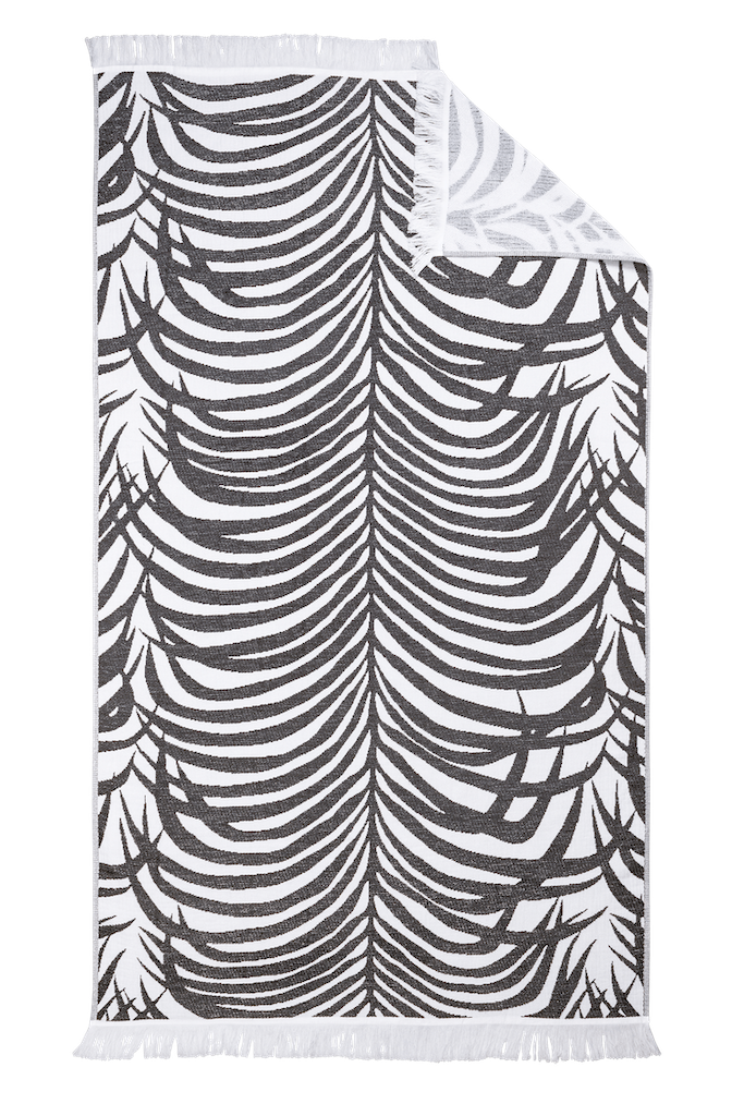 Matouk Schumacher Zebra Palm Beach Towel Black Sand