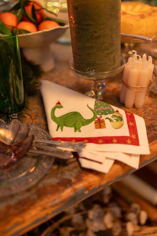 Jurassic Xmas Dinner Napkins Linen