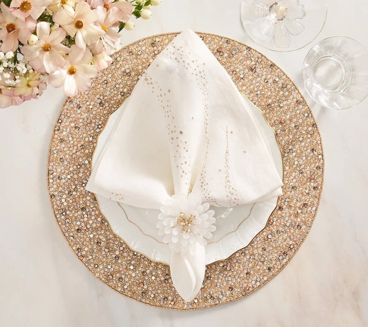 Cosmos Napkin Ring in White & Gold