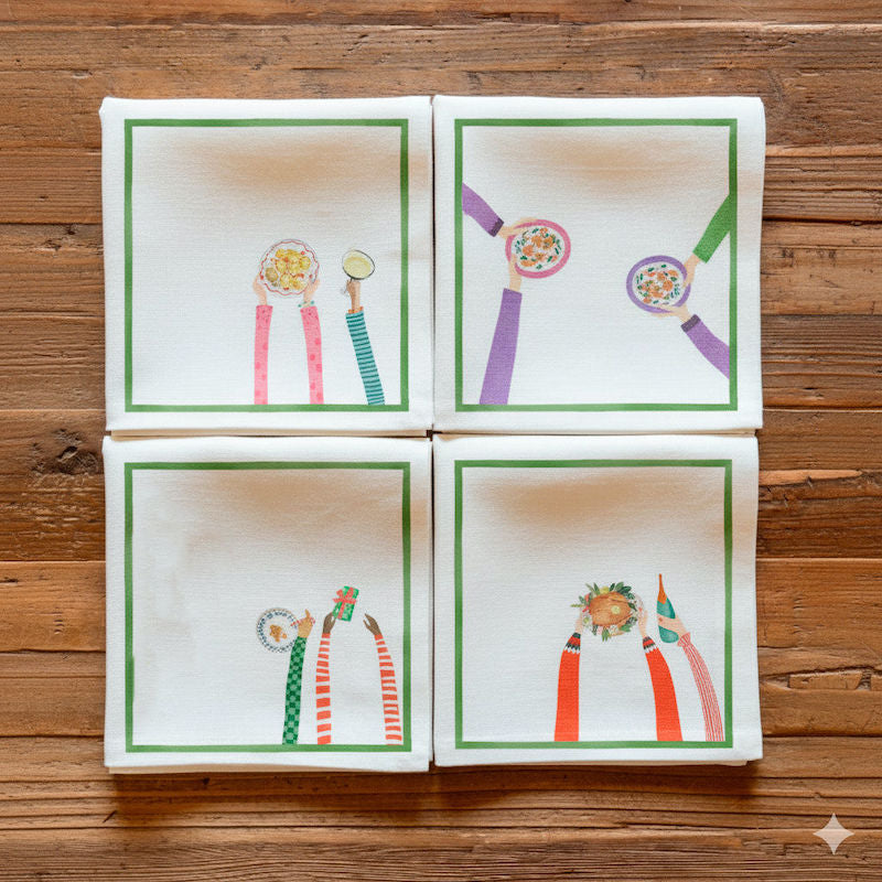 Hand On Xmas Dinner Napkins Linen Blend