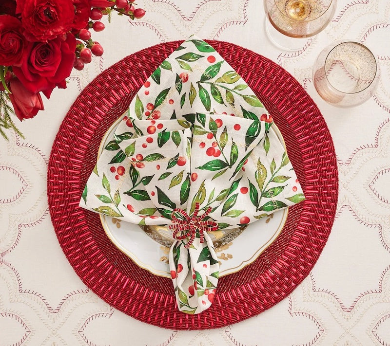 Jeweled Bow Napkin Ring in Red
