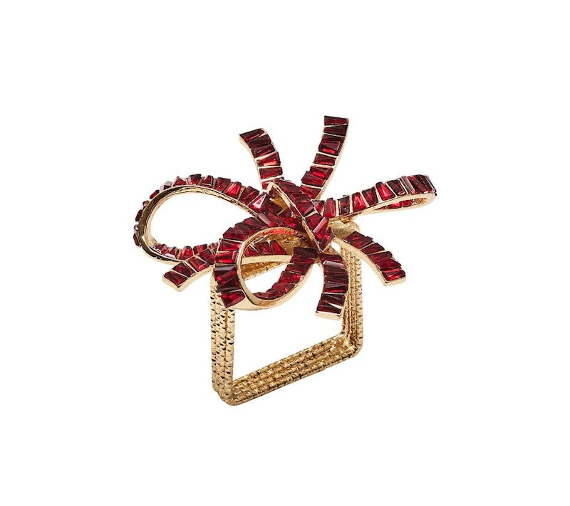 Jeweled Bow Napkin Ring in Red