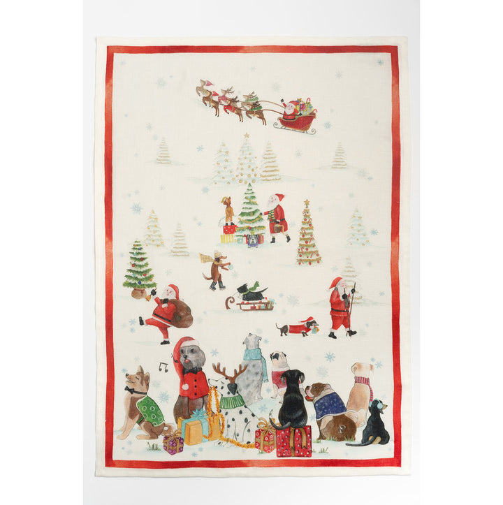 Jingle Woof Tea Towel Red