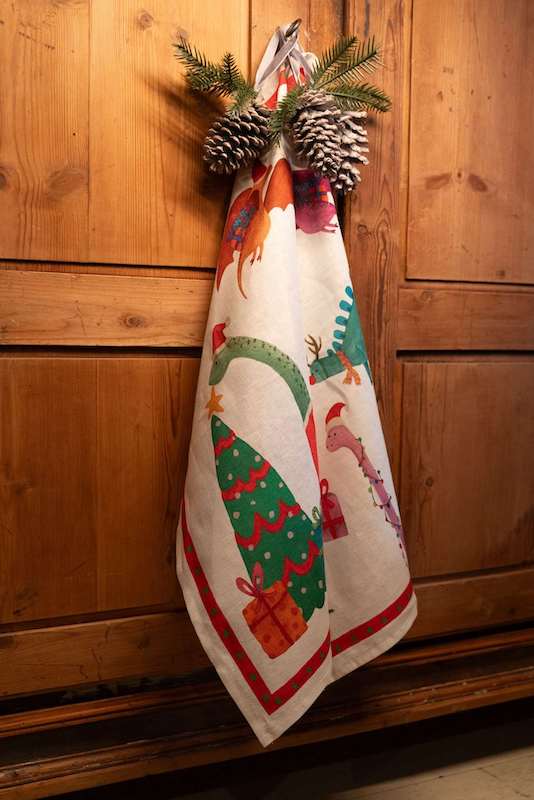 Jurassic Xmas Party Kitchen Towel