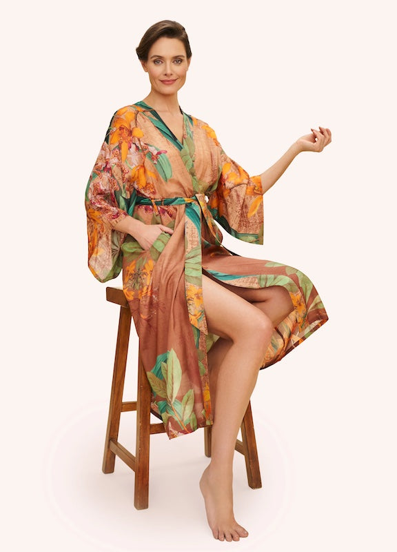 Botany Bliss Kimono Gown in Taupe
