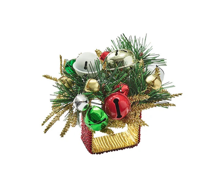 Jingle Bells Napkin Ring in Green, Red & Gold