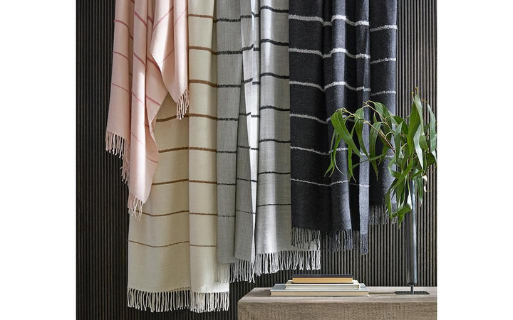 Matouk Amelia Stripe Throw Charcoal