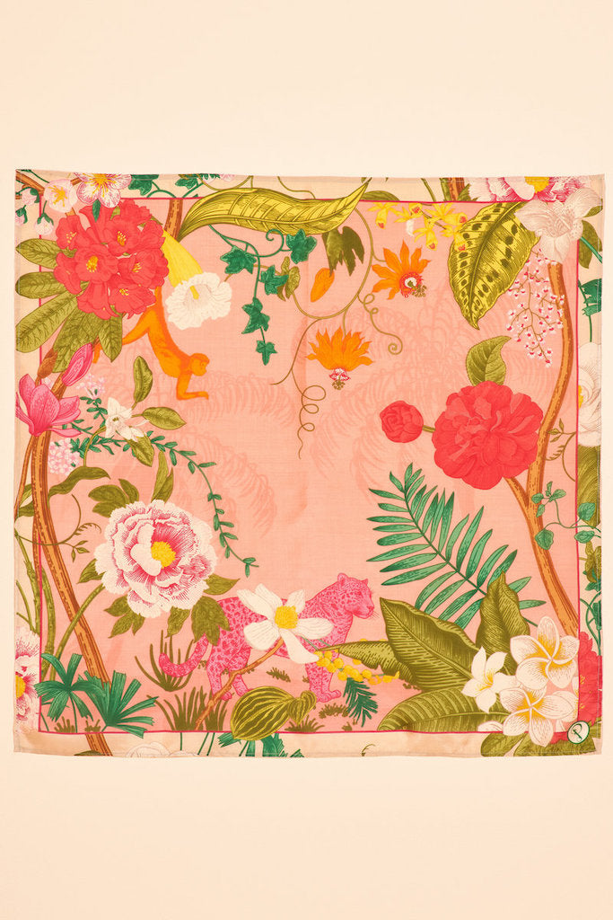 Silk Tropical and Fauna Scarf in Petal