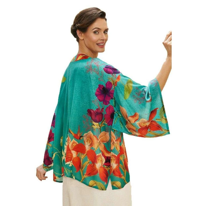 Hummingbird at Dusk Kimono Jacket in Aqua