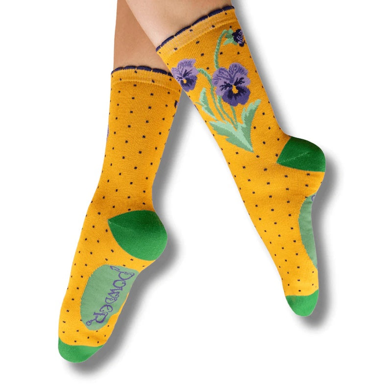 Perfect pansies in Mustard Ankle Socks