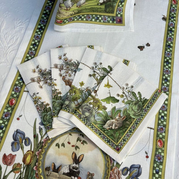Bunny Garden Dinner Napkins Linen